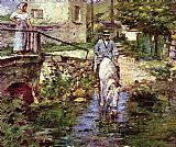 Theodore Robinson Famous Paintings - Pere Trognon and His Daughter at the Bridge